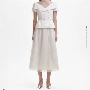 NEW! Self Portrait Cream Off the Shoulder Midi Dress (two piece top and skirt)